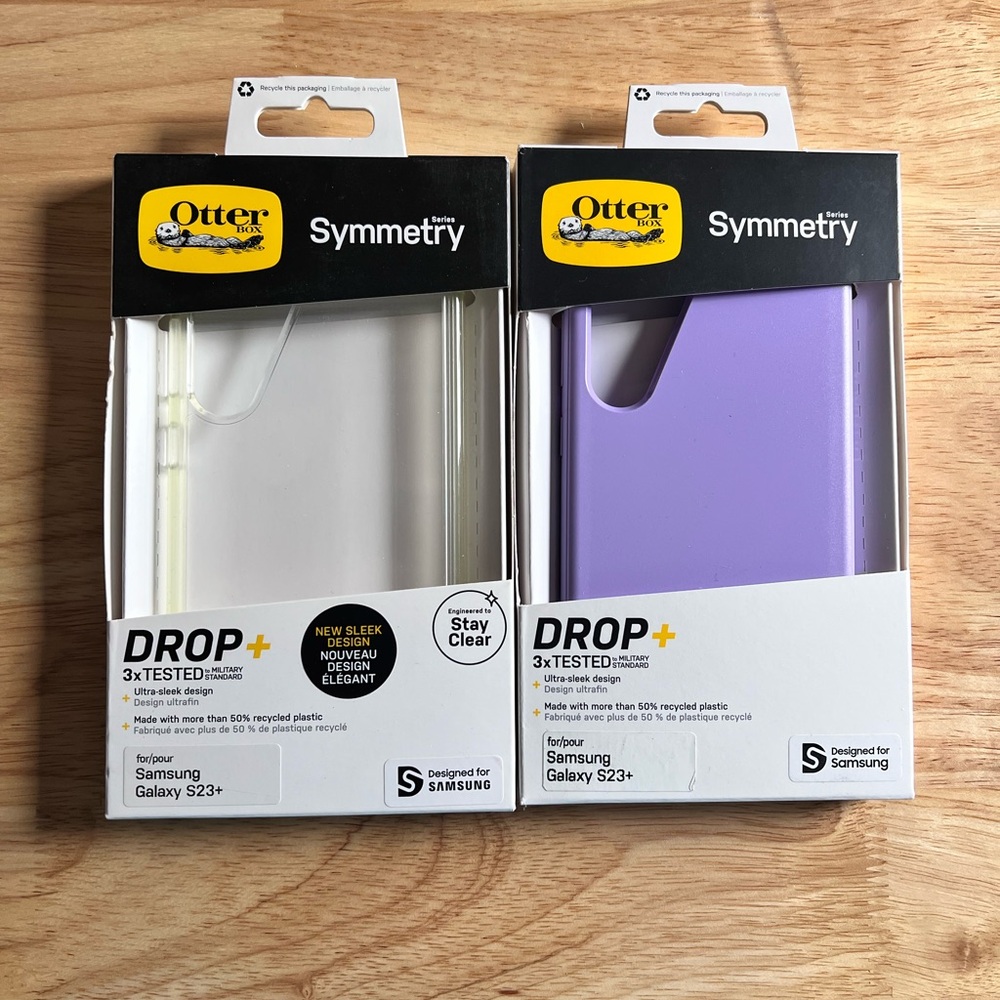 Lot of 2 OtterBox Symmetry Series Cases for Samsung Galaxy S23+ Clear Purple